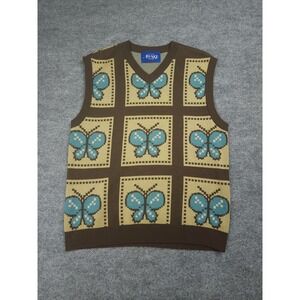 AWAKE NY Sweater Vest Adult Medium Knit Butterfly AOP Unisex Cotton Blend